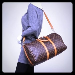 Auth. Louis Vuitton Keepall 45 Bandoliere w strap